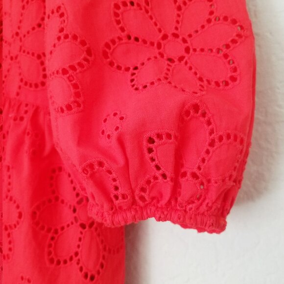 Halogen Women's M 3/4 Sleeve Eyelet Floral Peplum Blouse In Red Poinsettia $69 - Picture 11 of 16